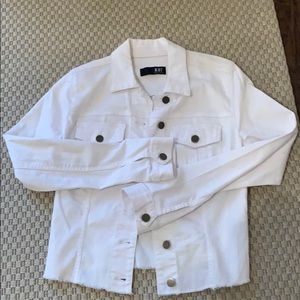 Worn one time KUT denim jacket with frayed edge